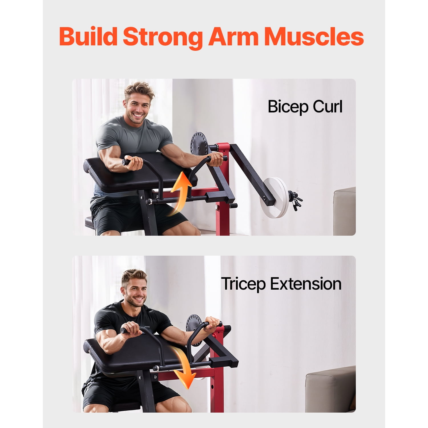 KFFKFF 2-In-1 Arm Curl Machine, Combining Bicep Curl and Tricep Extension, Isolated Arm Seated Station, Adjustable Height Weight Bench for Strength Training, Home Gym Exercise Apparatus