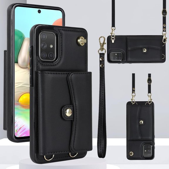MYKOMI Phone Case for Samsung Galaxy Note 20 5G Wallet Cover with RFID Blocking Credit Card Holder Wrist Crossbody Strap Lanyard Stand Cell Accessories Note20 Notes 20s Twenty Not S20 Women Men Black