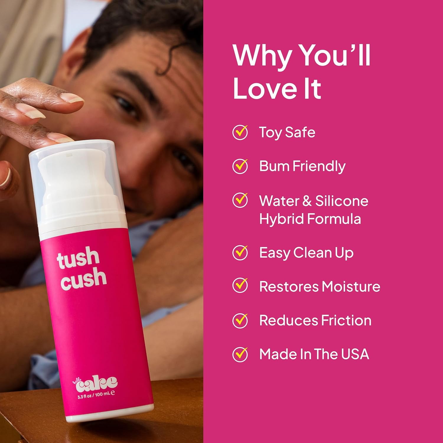 Hello Cake Tush Cush Hybrid Blend Lube, Unflavored Personal Lubricant for Backside Play, 1.7 fl oz