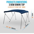 thumbnail image 5 of SereneLife 3 Bow Bimini Top - 2 Straps and 2 Rear Support Poles with Marine-Grade 600D Polyester Canvas (Navy Blue), 5 of 9