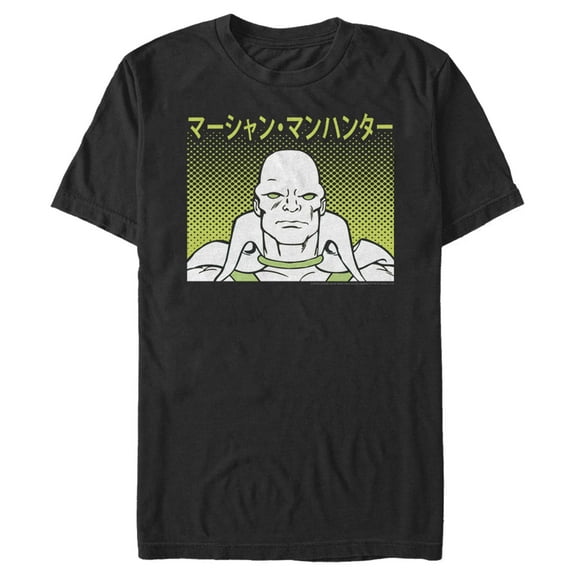 Men's Justice League Martian Manhunter Dotted Kanji Portrait  Graphic Tee Black Large