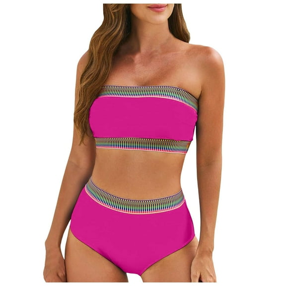 Cathalem Womens Bikini 2 Piece Swimwear Cheeky Solid Lace up Bathing Suits (Hot Pink,M)