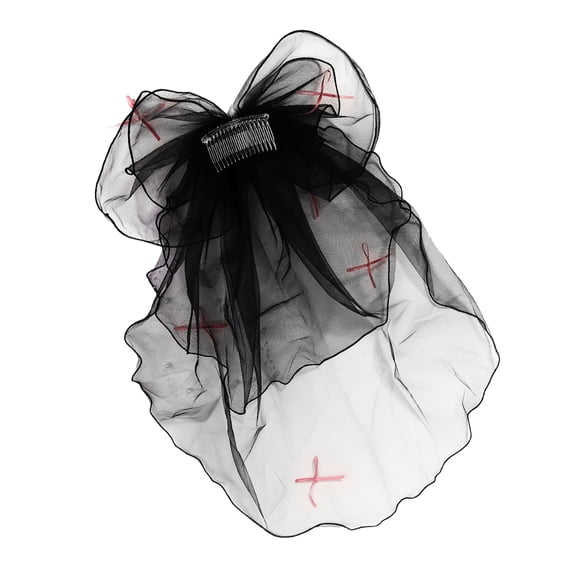 FUEENIRVA Wedding Bridal Veil Black and Gauze Hair Bow Knot for Women