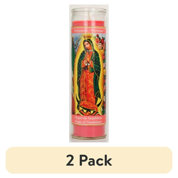 (1 pack) Prayer Candle V Guadalupe Rose Scent Pink Wax, 8 Inch