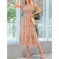 thumbnail image 5 of Summer for Women 2025 Casual V Neck Puff Short Sleeve Smocked Flowy Beach Boho Long Floral Maxi Dress Orange XXL, 5 of 7