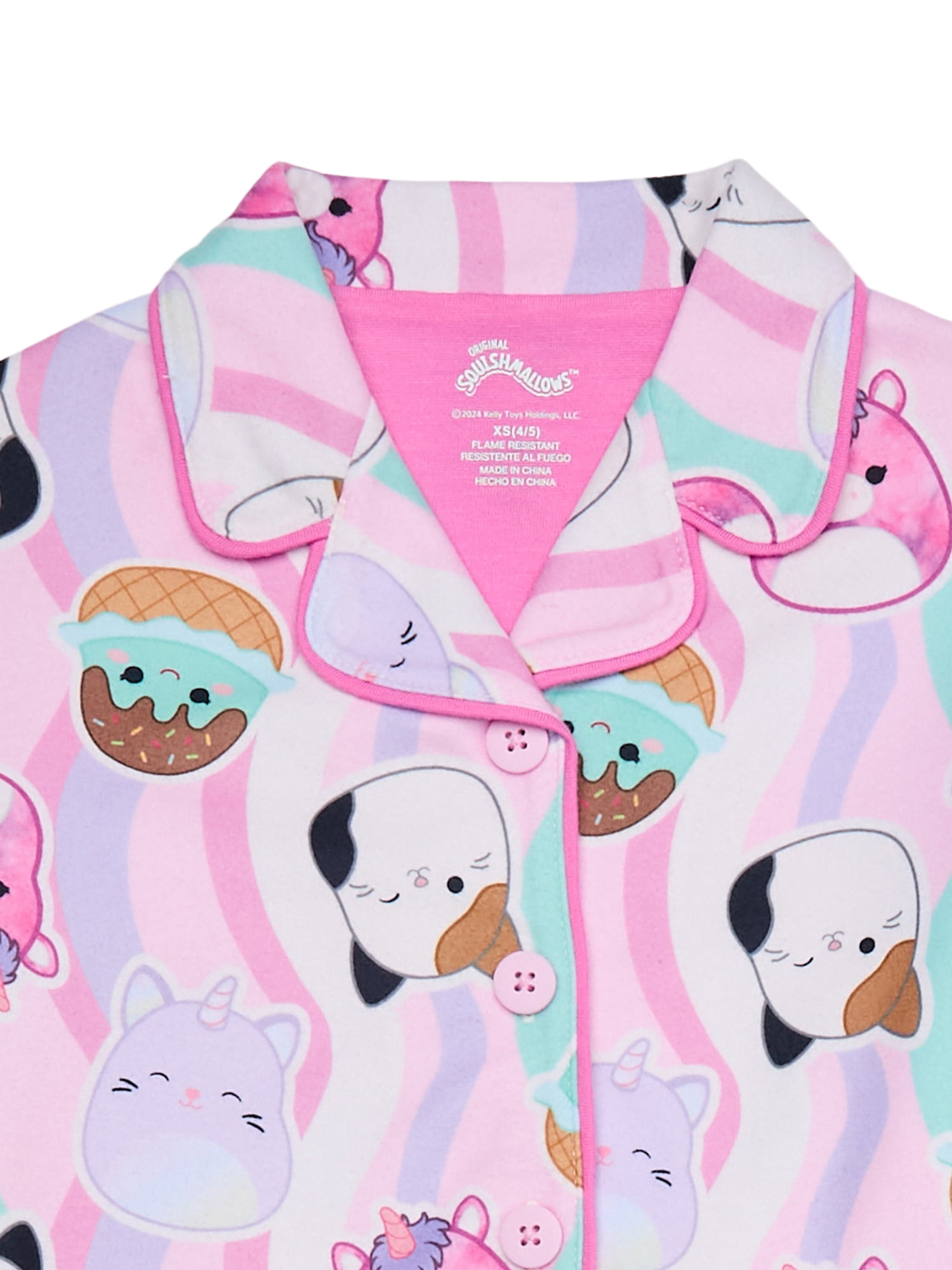 Squishmallows Girls Long-Sleeve Button-Front Top and Pants Pajama Set, 2-Piece, Sizes 4-16
