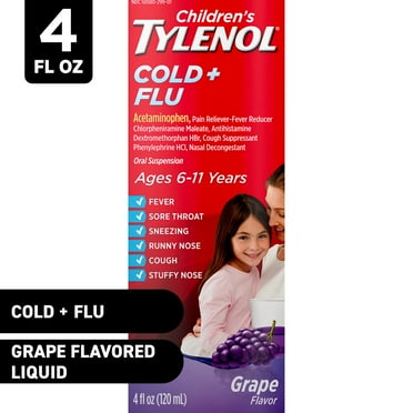 Children's Tylenol Cold & Flu Liquid Oral Suspension, Grape, 4 fl. oz