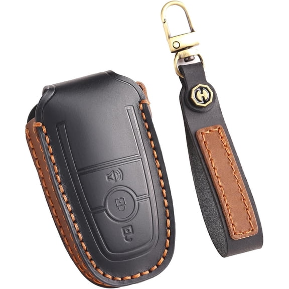 Key Fob Cover Compatible with Ford Explorer Fusion Escape Edge Expedition F150 F250 F350 Maverick Mustang 4 Button Keychain Case Holder Protector,3 Button-horn-black