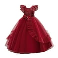 thumbnail image 1 of HBFAGFB Robe Fille Enfants Dentelle Nœud Papillon Robe Princesse Formelle Élégante Rouge Taille 8Y, 1 of 4