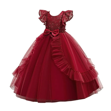 

Ydojg Toddler Girls Fall Winter Dresses Kids Children Summer Sleeveless Lace Bowknot Mesh Long Princess Dress Piano Dress 9-10 Years