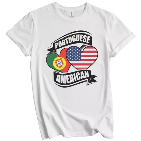 Gildan Portuguese American Hearts Usa Portugal Flags T-Shirt Gift For Men Women Unisex Tee