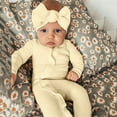 thumbnail image 4 of 3-6 Months Onesies Girl Baby Clothes Baby Girl Fall Winter Outfits Clothes Knit Jumpsuit Ruffle Romper Coming Home Outfit for Baby Girl Beige, 4 of 6