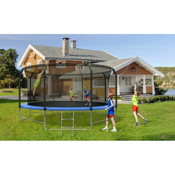 Trampoline with Basketball Hoop&Safety Net, 800LBS Capacity 5-6 Kids, Waterproof and Outdoor Backyard Trampolines, Basketball Trampoline for Kids/Adults - Walmart.com