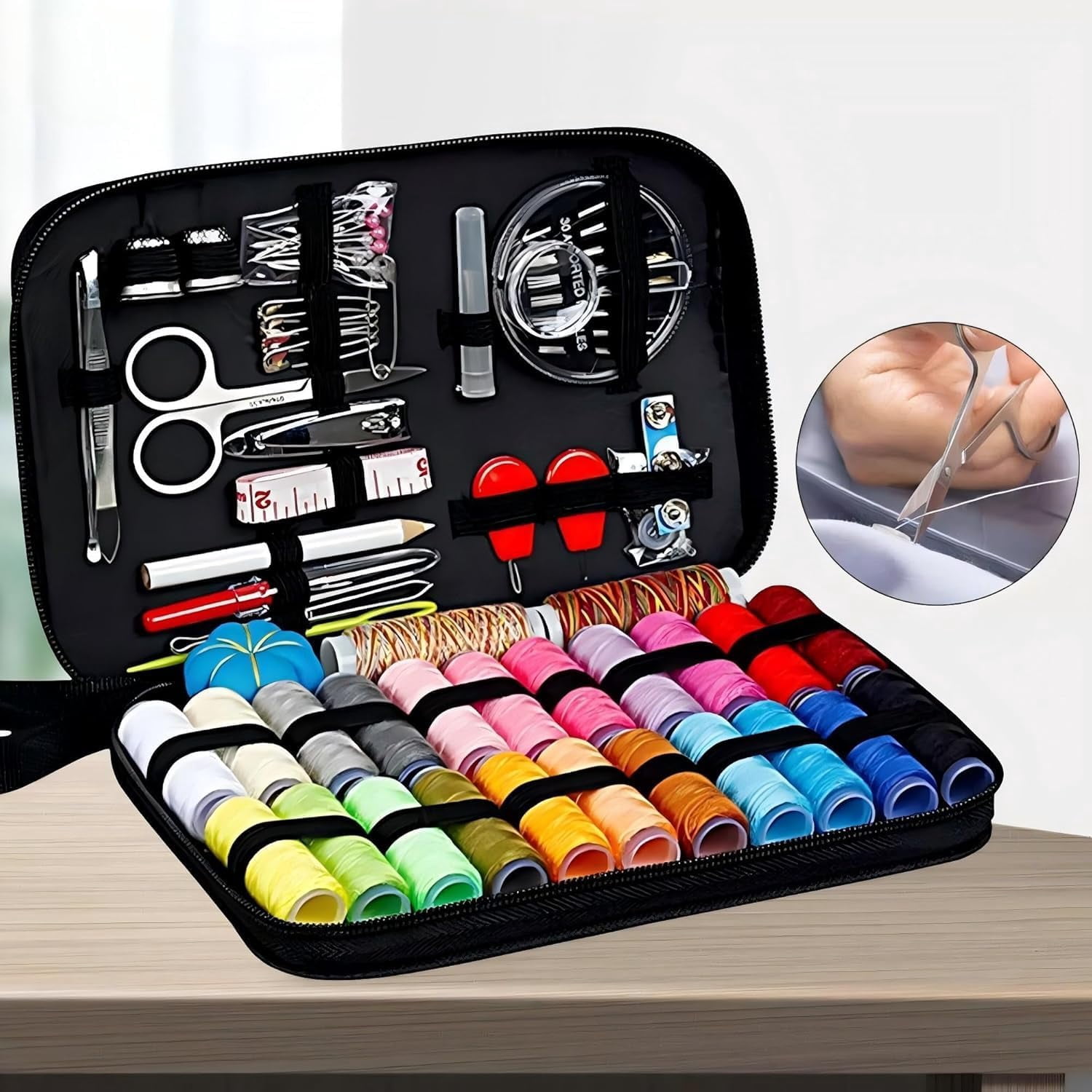 SONGAUN Eleeferri 99Pcs Portable Sewing Box Kit, Home Travel Sewing Thread Stitches Scissors Needles Button Sewing Starter Kits Sewing Supplies for Grandma, Mom, Friend, Traveler, Adults, Beginner