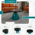thumbnail image 2 of LeisureMod 30" Round Coffee Table with Glass Top and Black Powder-Coated Iron Rim Tempered Glass Pedestal Base No Assembly for Modern Home, Living Room Tully Collection in Blue/Black, 2 of 18
