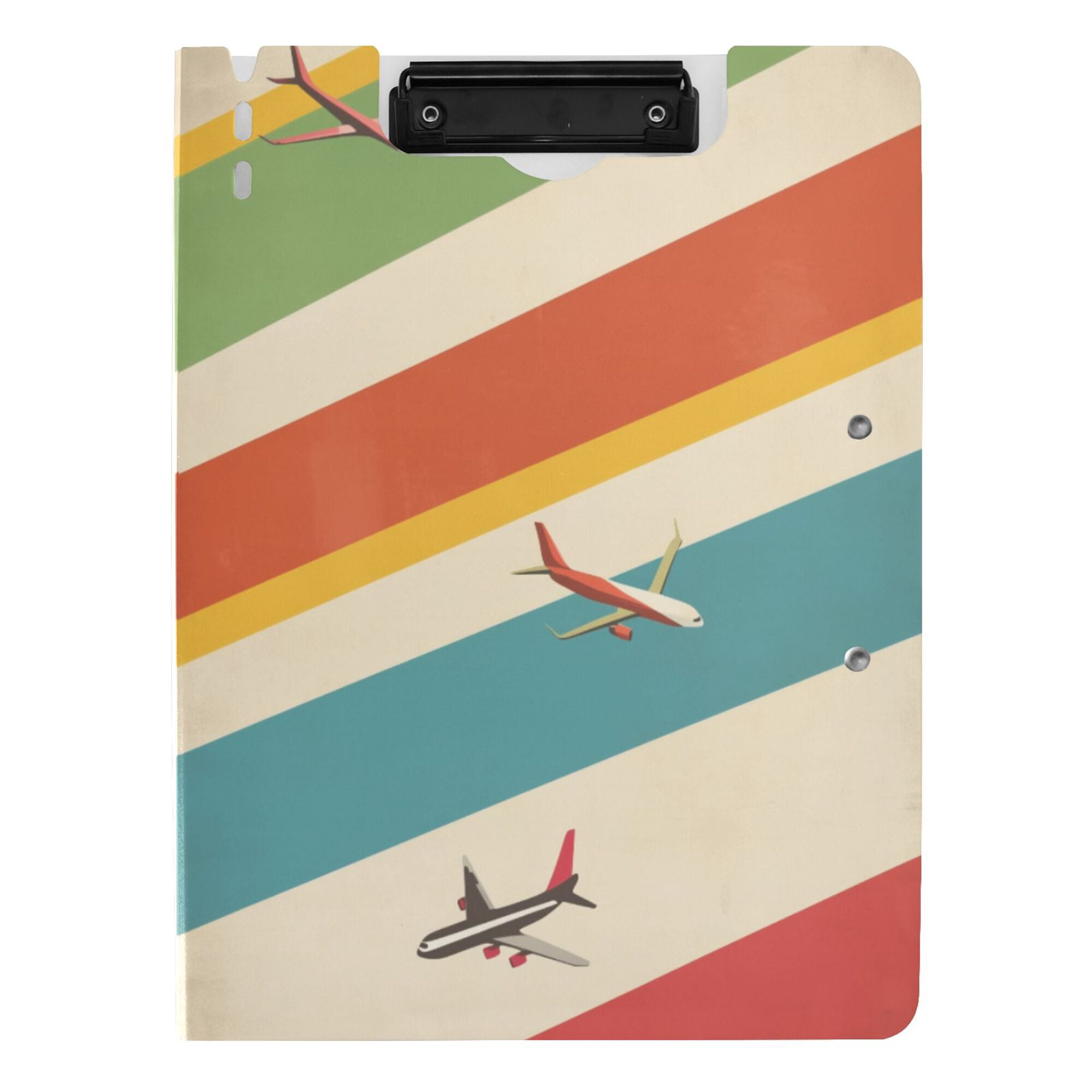 FORMRS A4 Clipboard Folder with Pen Holder Horizontal Foldable School Office Binder, Colorful Plane