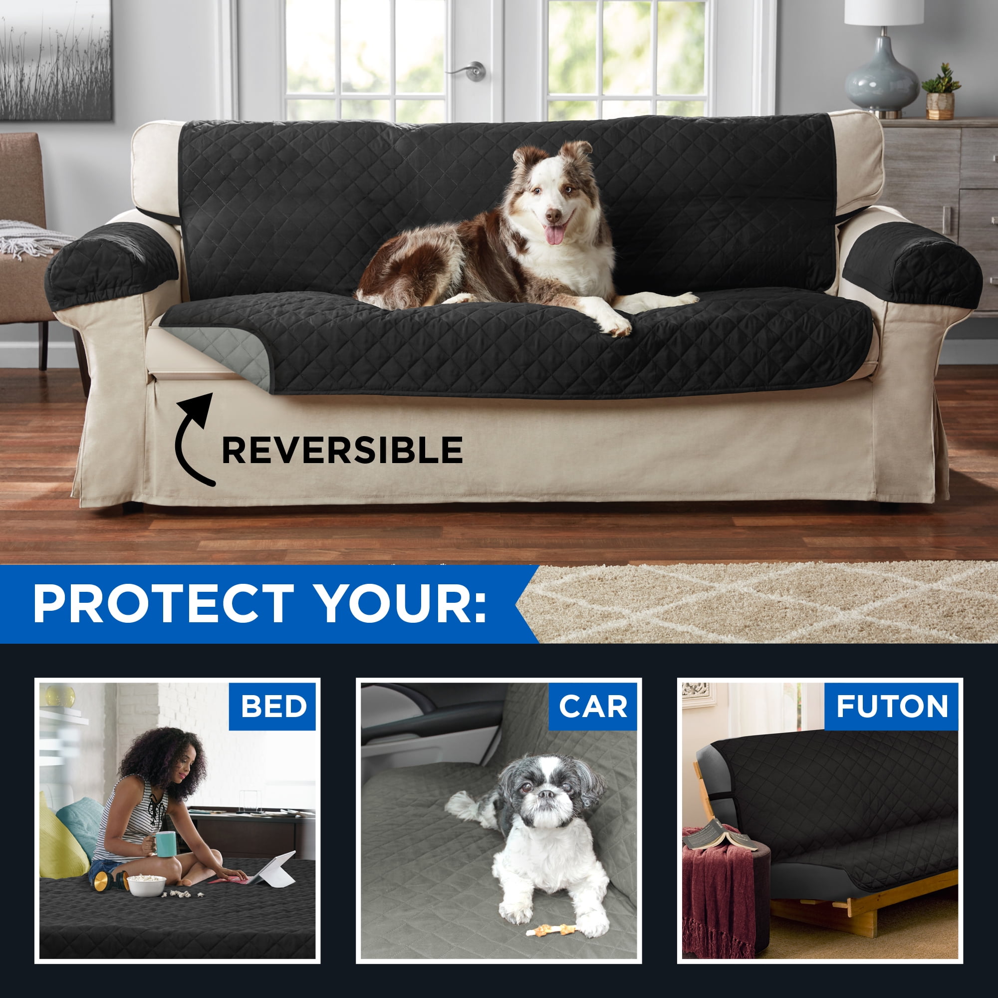 Mainstays Reversible 3 Piece Microfiber Sofa Cover Protector Tan
