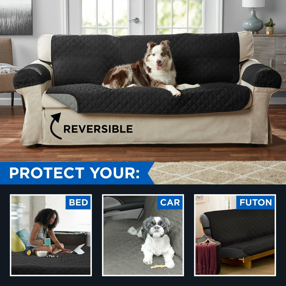 Mainstays 3Piece Reversible Microfiber Sofa Pet Cover Protector, Black