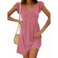 thumbnail image 2 of Women'S Summer Dresses Beach 2026 Casual Deep V Neck Loose Sundress Ruffle Sleeve Mini Dress Pink M, 2 of 8