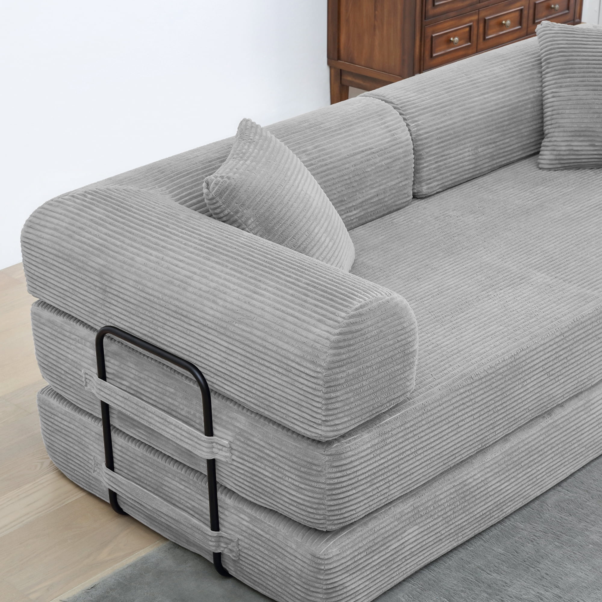 Miniyam Convertible Sleeper Sofa Bed, Compression Folding Sofa with Pillows, No Assembly Required, for Living Room, Bedroom - Light Gray