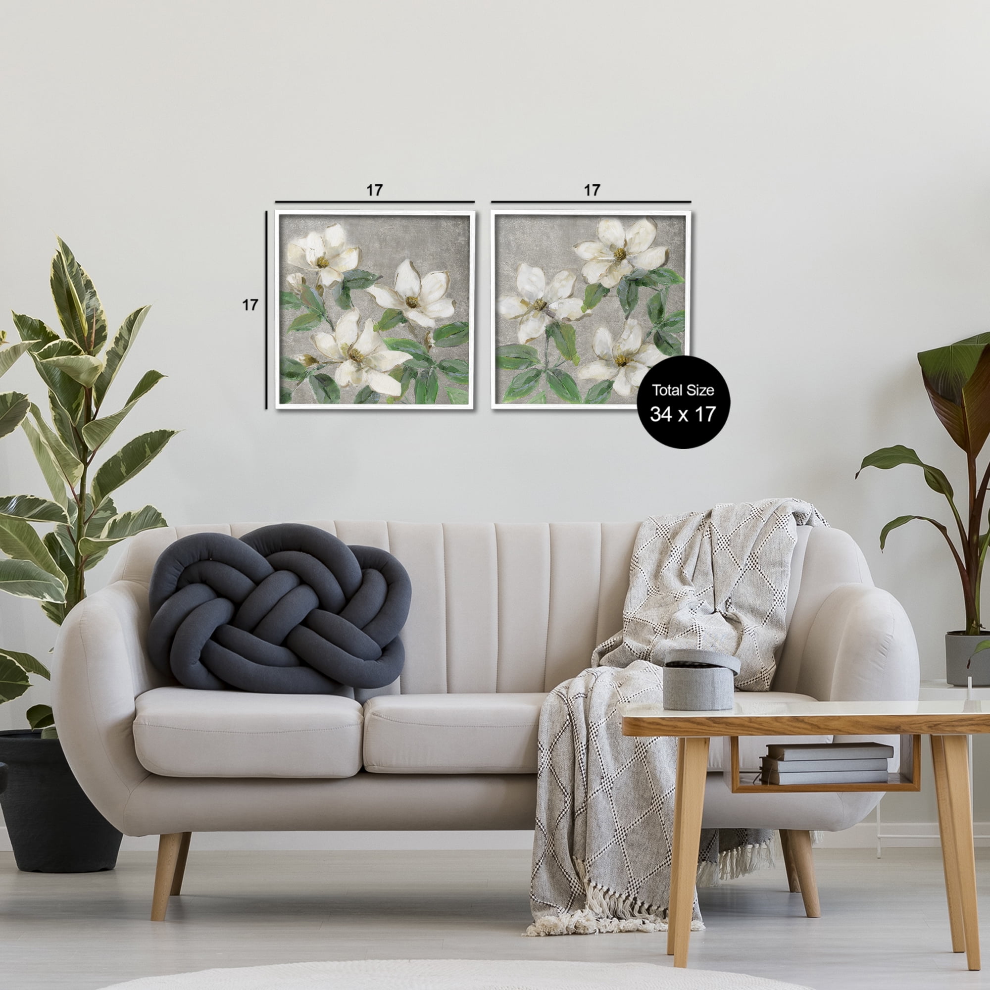 Stupell Industries Blooming Ivory Magnolias 2 Piece White Framed Giclee Art Set, design by Sally Swatland