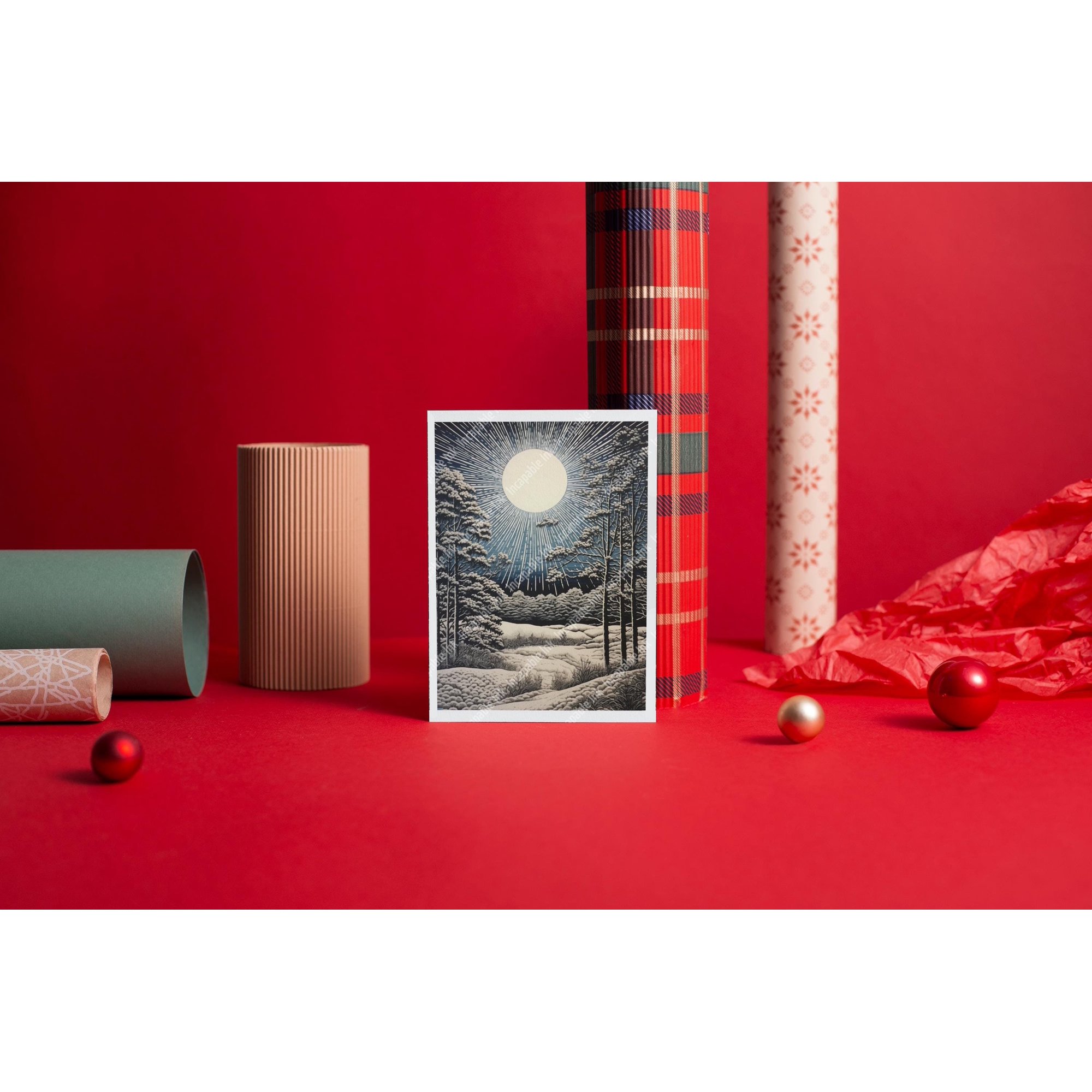 Winter Forest Moon Greeting Card, Snowy Landscape Art, Seasonal Night Scene Note Card, Peaceful Holiday Stationery for Friends and Family