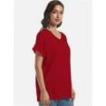 thumbnail image 6 of Women's V Neck T Shirts Casual Rolled Short Sleeve Side Split Summer Tops Loose Fit, 6 of 6