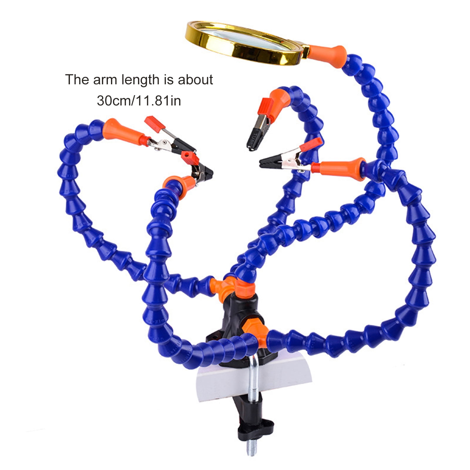 Adjustable Soldering Vise with 5 Flexible Arms, Magnifier Glass & Iron Holder for Welding Station Tools