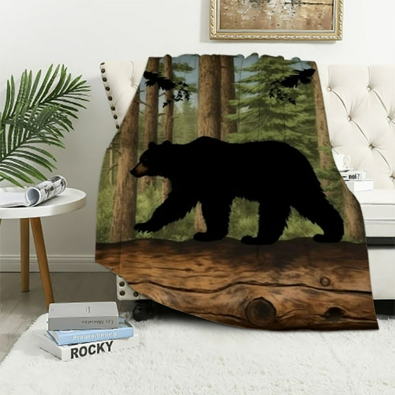 BCIIG Rustic Bear Throw Blanket Wildlife Hunting Theme Blanket for Couch Sofa, Wooden Board Bed Blanket for Kids Boys Teens Room Decor, Soft and Breathable Fleece Blanket 40x50in
