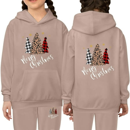Christmas Hoodies Girls Print Hooded Sweatshirt Long Sleeve Pullover Soft Top For Holiday Festive Party Outfit 2-3 Years