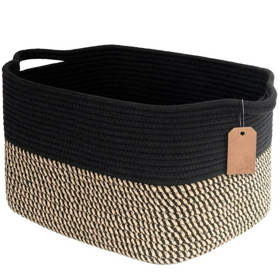 Nvzi Cube Storage Bins - Towel, Book, Cloth, Shoes, Closet Shelf Woven Baskets for Office, Baby Laundry,13 * 11 * 9.4 inch Khaki Black