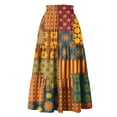 thumbnail image 4 of Women’s Patchwork Print Midi Skirt with Elastic Waistband and Pockets Casual A-Line Boho Style Lightweight Flowing Fabric Skirt Orange XL, 4 of 5