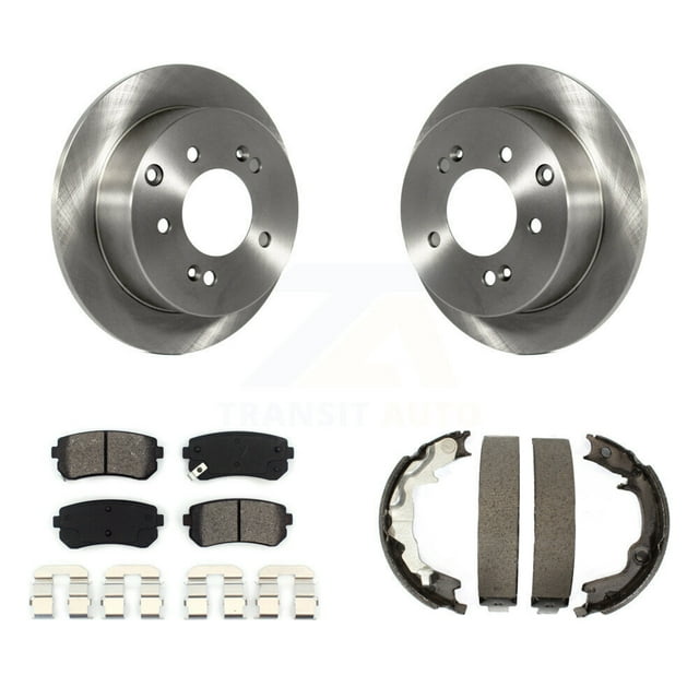 Transit Auto Rear Disc Rotors Semi-Metallic Pads and Parking Brake Shoes Kit for Car 2010-2013 Kia Forte Koup K8S-104438