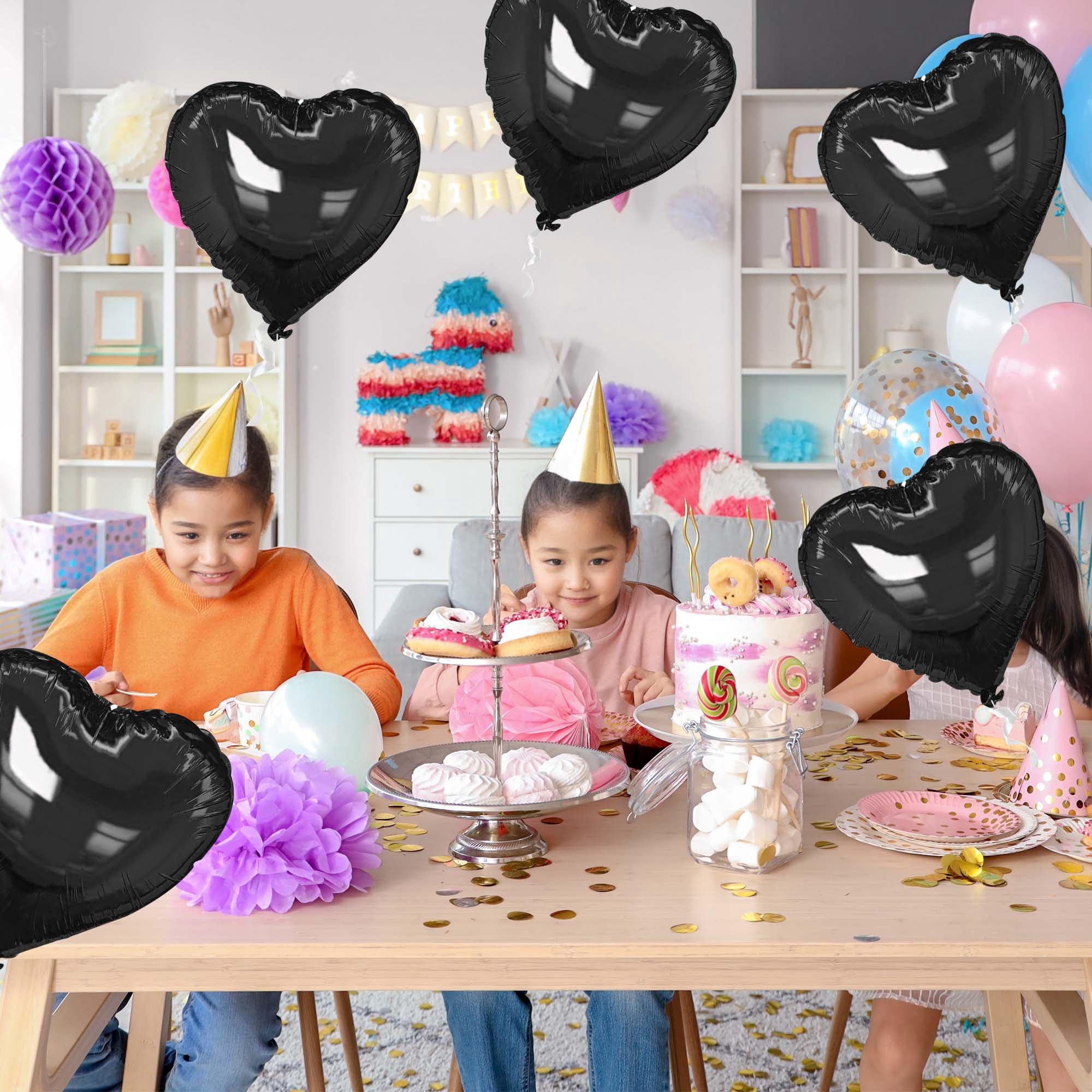 Unique Bargains 10Pcs Helium Balloons with Ribbon Heart Pattern Black