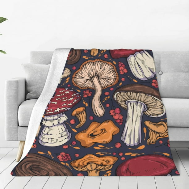 Fotbe Forest Wild Mushroom Manta de Franela Acolchonada con Estampado, Súper Suave y Esponjosa, Extra Grande para Sofá, Cama, Uso Todo el Año-80"x60"