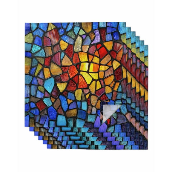 Blue Red Yellow Cloth Napkins Washable Set of 6, Modern Colored Rainbow Stained Glass Reusable Dinner Table Napkins Cloth Bulk for Weddings Kitchen Restaurants Hotel Events Parties 20 x 20 Inch