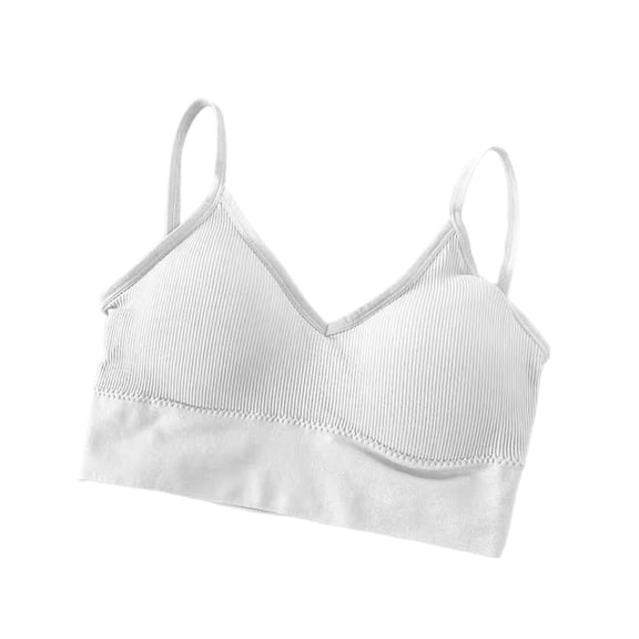 Bosfbaoi Women's M Rib Seamless Brami, Pullover Wireless V-Neck Cami Bra,Soft Comfortable Everyday Sleep Bras