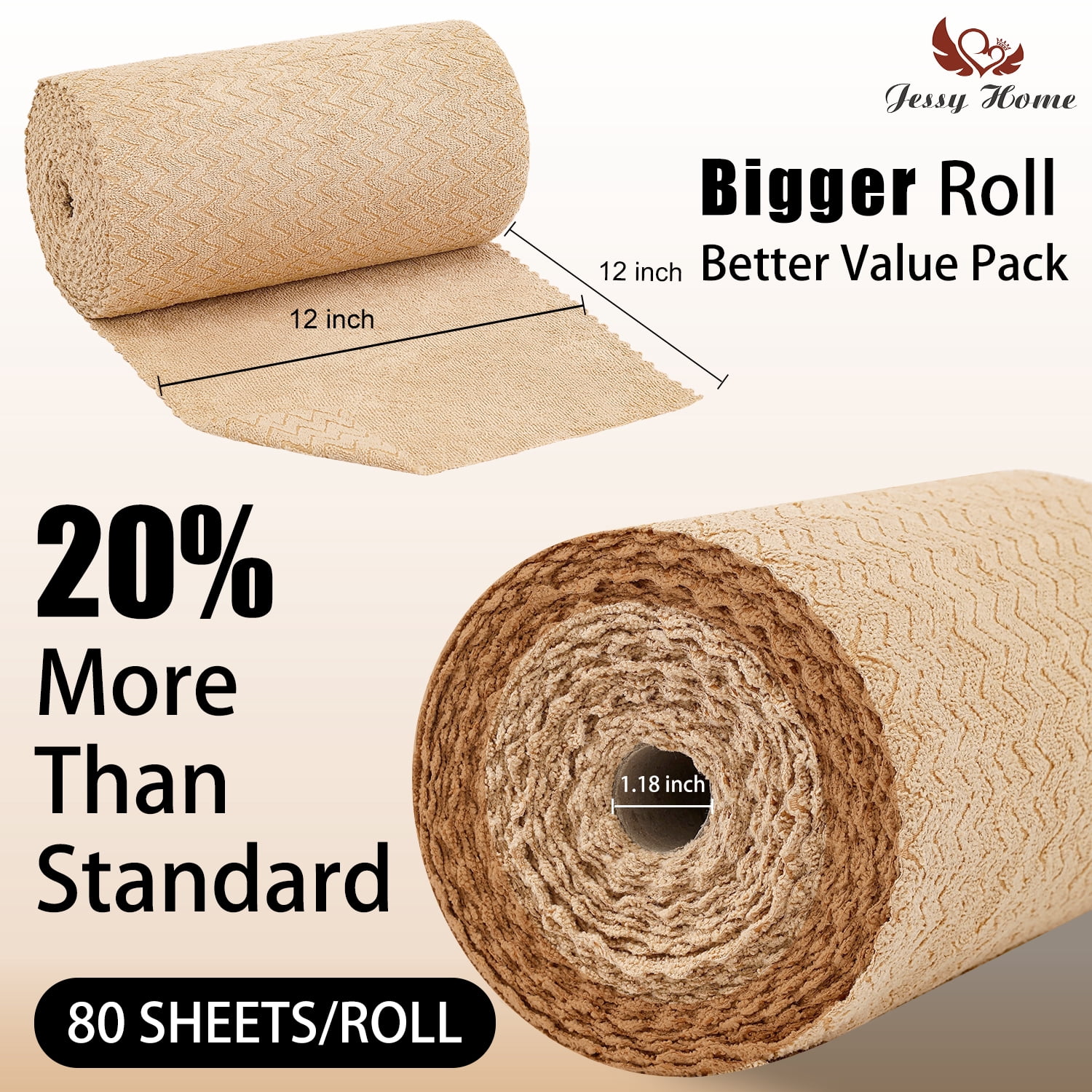 Jessy Home 80 Pack Textured Microfiber Clean Cloth Roll,Tear Away 12"x12" Reusable Paper Towel Lint Free Rags & Durable Dish Cloth, Ultra Absorbent Shop Towels for Kitchen,Car,Window-Yellow