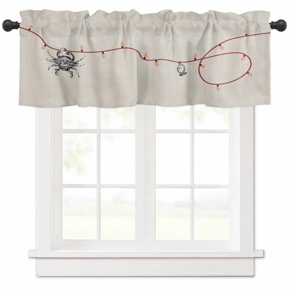Christmas Valances for Windows, Crabs Watches Retro Lines Xmas Light Filtering Window Treatment Valances, Rod Pocket Small Curtains for Kitchen/Bathroom, 42"x12"