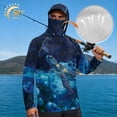 thumbnail image 3 of SEANATIVE Men's Hooded Fishing Shirt Sun Protection Full Coverage Running Fishing Hoodie UV Protection Long Sleeve Hiking Clothes with Mesh Face Mask, M, Sea Turtle Flower Galaxy Blue, 3 of 7