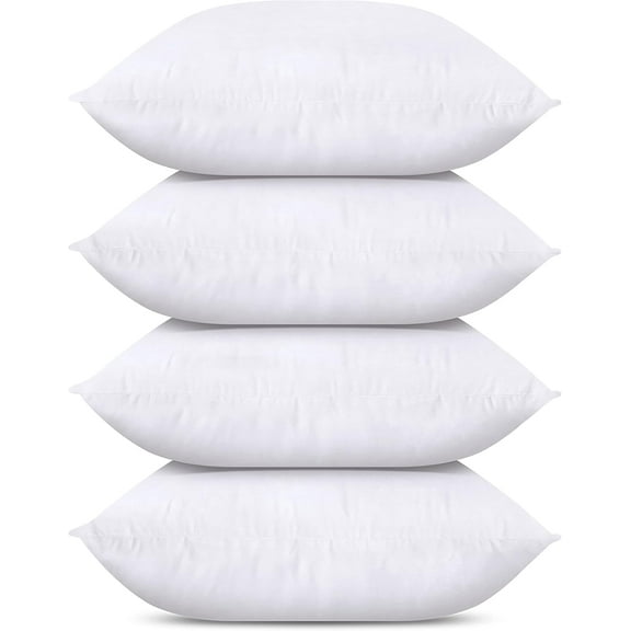 Throw Pillows (Set of 4, White), 12 x 12 Inches Pillows for Sofa, Bed and Couch Decorative Stuffer Pillow