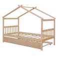 thumbnail image 6 of Bellemave Twin Size House Bed with Trundle, Wood Platform Bed Frame with House Shape Roof forTeens(Natural), 6 of 11