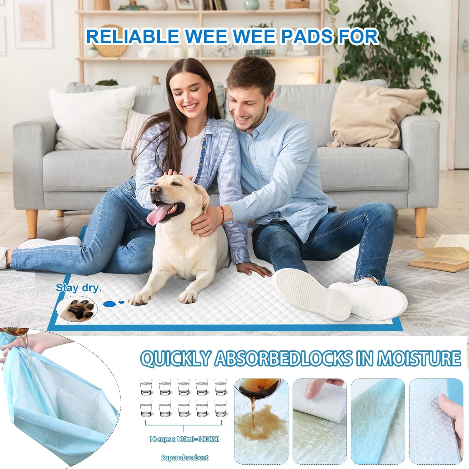 Puppy Pee Pads for Dogs, Extra Large Dog Pee Pads, Leak-Proof & Super Absorbent Dog Pee Pads, Thicken Disposable Potty Pads Puppy Training Pads for Cats Rabbits