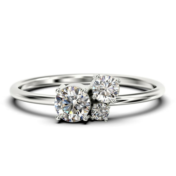 Unique 3 Stone Minimalist 0.55 Carat Round Cut Diamond Moissanite Engagement Ring, Trilogy Ring, Wedding Ring in 10k Solid White Gold, Gift For Her, Gift For Woman, Promise Ring, Anniversary Ring