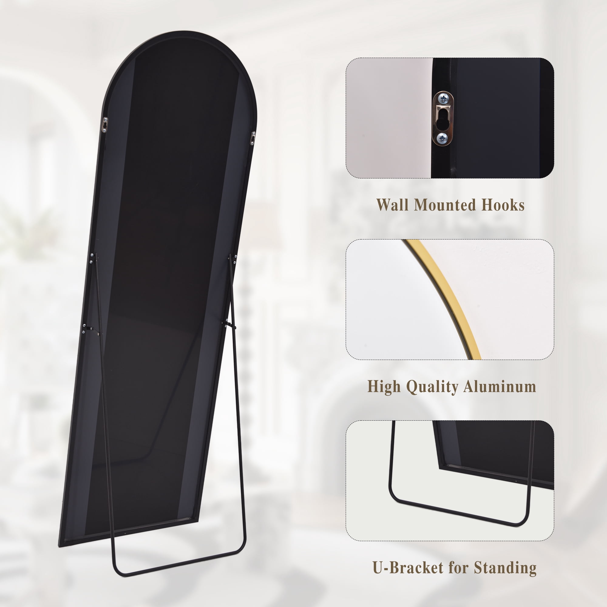 Mirrasia 59"x16.5" Arched Full Length Full Body Mirror Leaning Wall-Mounted Floor Mirror,Gold