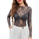 thumbnail image 1 of Blusa transparente de manga larga y cuello alto de malla para mujer - Top de encaje floral transparente - 95 % poliéster, 5 % spandex, S-XXL, 1 of 8