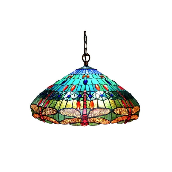RADIANCE Goods Tiffany-Style 3 Light Dragonfly Hanging Pendant Lamp 24" Shade