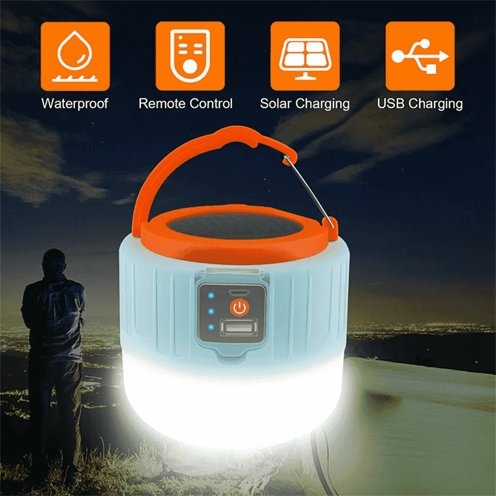 FAMKIT 2 Pack Camping Lantern, USB Rechargeable Outdoor Waterproof Solar Camping Lights for Hurricane Power Outages Home