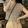 thumbnail image 2 of Women's Casual Crew Neck Striped Short Sleeve Pullover Crop Top T-Shirt, 2 of 4