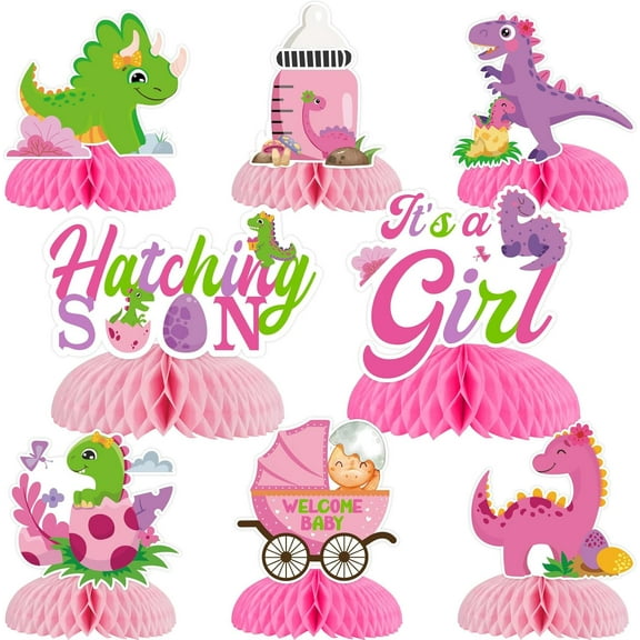 Jollyboom Dinosaur Baby Shower Decorations Honeycomb Centerpieces, Girls Hatching Soon Baby Shower Decorations Dino Honeycomb Centerpieces for Its a Girl Gender Reveal Party Decorations Pink